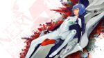  1girl :&lt; arm_support ayanami_rei bad_id bangs blue_hair bodysuit breasts cockpit entry_plug highres interface_headset leaning_back looking_at_viewer lying neon_genesis_evangelion nerv on_back paint_splatter parted_lips perky_breasts plugsuit red_eyes redjuice short_hair sitting skinny small_breasts solo spread_legs white_background white_bodysuit 