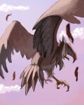  absurdres amanonon blurry bright_pupils clouds commentary_request day feathers from_below highres no_humans open_mouth outdoors pokemon pokemon_(creature) red_eyes sketch sky solo staraptor white_pupils 