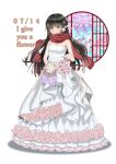  1girl alternate_costume black_hair blush bouquet breasts dress flower girls_frontline highres jewelry long_hair medium_breasts red_eyes ring smile solo type_100_(girls&#039;_frontline) user_afna5323 very_long_hair wedding_band wedding_dress 