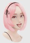  1girl absurdres face heart heart-shaped_pupils highres looking_at_viewer original pink_hair regiana_(jubi) short_hair simple_background solo symbol-shaped_pupils tongue tongue_out 