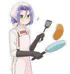  1boy apron cooking food frying_pan green_eyes highres james_(pokemon) male_focus pancake pokemon pokemon_(anime) purple_hair tsukino_mi 