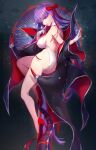  1girl ass bare_back bare_legs bb_(fate) bb_(swimsuit_mooncancer)_(fate) bow breasts cape commentary_request eyebrows_visible_through_hair fate/grand_order fate_(series) finger_to_mouth gloves hair_bow high_heels highres large_breasts long_hair looking_at_viewer purple_hair red_footwear red_ribbon ribbon smile solo swimsuit very_long_hair violet_eyes vivi_(eve_no_hakoniwa) white_gloves white_swimsuit 