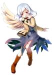  1girl angel_wings beige_jacket blush bow bowtie covering_mouth dress eyebrows_visible_through_hair feathered_wings hand_to_own_mouth kishin_sagume long_sleeves looking_at_viewer marker_(medium) proton purple_dress red_eyes red_neckwear short_hair simple_background single_wing solo touhou traditional_media white_background white_eyelashes white_hair wings 