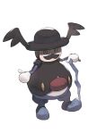  absurdres black_headwear bright_pupils cane facial_hair full_body hat highres holding holding_cane mr._rime mustache no_humans odd_(hin_yari) pokemon pokemon_(creature) simple_background solo white_background white_pupils yellow_eyes 