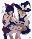  ! !! ... 2girls ? ascot bangs black_dress black_hair black_headwear black_skirt black_vest blonde_hair blunt_bangs blush bow braid brown_eyes commentary_request detached_sleeves dress eyebrows_visible_through_hair frilled_bow frilled_dress frilled_hair_tubes frilled_hat frills hair_bow hair_tubes hakurei_reimu hat hat_bow highres index_finger_raised kirisame_marisa long_hair long_sleeves looking_at_another multiple_girls nontraditional_miko open_mouth red_bow red_skirt revision sarashi shirt shoes signature simple_background single_braid skirt smile socks sokura_(mochichitose) spoken_blush spoken_ellipsis spoken_exclamation_mark spoken_question_mark spoken_squiggle squiggle touhou vest white_background white_shirt witch_hat yellow_eyes yellow_neckwear yukkuri_shiteitte_ne 