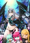    4girls absurdres bangs bare_shoulders body_markings breasts dragon_wings elizabeth_bathory_(fate) elizabeth_bathory_(fate/extra_ccc) fairy_knight_lancelot_(fate) fate/extra fate/extra_ccc fate/grand_order fate_(series) highres horns kiyohime_(fate) long_hair looking_at_viewer multiple_girls open_mouth panties revealing_clothes sideboob sidelocks small_breasts smile tail thighs underwear vritra_(fate) weapon white_hair wings yellow_eyes yuniyuni 
