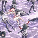  6+girls absurdres akemi_homura argyle argyle_legwear black_footwear black_hair black_legwear bloom_into_me15 bow braid choker glasses gloves hair_bow high_heels highres kaname_madoka kneehighs long_hair long_sleeves magical_girl mahou_shoujo_madoka_magica multiple_girls pantyhose pink_bow pink_hair puffy_short_sleeves puffy_sleeves purple_skirt red-framed_eyewear red_choker red_footwear shirt short_hair short_sleeves skirt soul_gem torn_clothes torn_legwear twin_braids violet_eyes white_gloves white_legwear white_shirt 