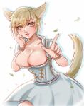 1girl absurdres akira-tama animal_ears bangs blonde_hair bracelet breasts cat_ears cat_tail eyebrows_visible_through_hair final_fantasy final_fantasy_xiv highres huge_filesize jewelry large_breasts looking_at_viewer miqo&#039;te scoop_neck short_hair solo swept_bangs tail yellow_eyes 