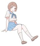  1girl blush breasts brown_eyes brown_hair kanyoko_(yuzukano_17) kill_la_kill looking_at_viewer mankanshoku_mako school_uniform serafuku short_hair simple_background skirt white_background 