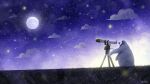  animal artist_name bird clouds full_moon looking_up moon night night_sky no_humans nomiya_(no_38) original outdoors penguin scenery shooting_star sky solo star_(sky) star_(symbol) starry_background starry_sky telescope 