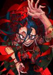  1boy 8_ox arm_tattoo blue_hair character_request copyright_request highres looking_at_viewer open_mouth original red_eyes red_nails smile solo tattoo teeth 