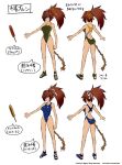  1girl ass bombergirl bombergirl573 breasts brown_eyes brown_hair dark-skinned_female dark_skin eyepatch grin highres large_breasts long_hair looking_at_viewer official_art one-piece_swimsuit oren_(bombergirl) parted_lips ponytail sandals sketch smile solo swimsuit teeth 