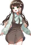  1girl blush brown_hair casual eyebrows_visible_through_hair gochuumon_wa_usagi_desu_ka? green_eyes highres lips long_hair long_sleeves looking_at_viewer open_mouth sleeves_past_wrists smile solo ujimatsu_chiya upper_teeth zumi6 