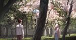 1boy 1girl absurdres cherry_blossoms dappled_sunlight flower highres huge_filesize nature original outdoors park scenery sunlight tree 