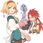  1boy 1girl blonde_hair dress gloves green_eyes hairband kanyoko_(yuzukano_17) looking_at_viewer luke_fon_fabre natalia_luzu_kimlasca_lanvaldear open_mouth pot redhead short_hair simple_background smile tales_of_(series) tales_of_the_abyss white_background 