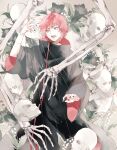  1boy akatsuki doll facing_away flower male male_focus male_only nail_polish naruto open_mouth redhead sasori skeletal_arm solo strings trench_coat trenchcoat 