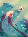  air_bubble blue_eyes bright_pupils bubble celebi commentary_request dated hands_up highres leels manaphy milotic mythical_pokemon no_humans pokemon pokemon_(creature) underwater white_pupils 