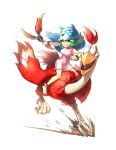  1girl anklet barefoot bracelet caveman commentary_request full_body green_eyes green_hair highres holding holding_weapon jewelry original prehistoric riding_bird sangi short_hair sleeveless smile solo talons weapon white_background 
