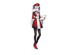  1girl alpha_transparency bangs blunt_bangs book chloe_starseeker counter_side eyebrows_visible_through_hair hat high_heels holding holding_book holding_pen long_hair looking_at_viewer necktie official_art pantyhose pen red_footwear solo twintails white_hair 