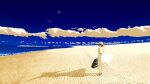  1girl absurdres beach briefcase clouds dress emukami footprints hat highres ocean original sand sandals sky 