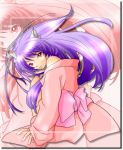  animal_ears girl kimono long_hair purple_hair red_eyes smile 