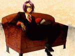  couch formal hirococo hirococo_(hakka) itsuki_(pokemon) male mask necktie nintendo poke_ball poke_ball_theme pokemon pokemon_(game) pokemon_gsc purple_eyes purple_hair sitting smile solo tuxedo violet_eyes 