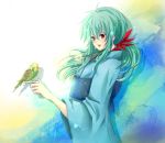  bird female green_hair japanese_clothes kimono long_hair nagisa-a necklace ponytail red_eyes solo yu_yu_hakusho yukina_(yu_yu_hakusho) 