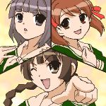  cut-in dancing fukuzawa_yumi lowres maria-sama_ga_miteru nijou_noriko oekaki pointing school_uniform shimazu_yoshino suzumiya_haruhi_no_yuuutsu 