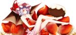  bat_wings cake cheshuilishang food fruit girl_on_food hat in_food lavender_hair minigirl pastry red_eyes remilia_scarlet short_hair solo strawberry touhou wings 