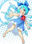  :d ;d barefoot beckon blue_eyes blue_hair blush cirno foreshortening hands jpeg_artifacts open_mouth outstretched_hand rozen5 smile touhou wings wink ⑨ 