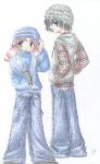 bishoujo_senshi_sailor_moon chibi_usa hat jeans multiple_girls sweater tomoe_hotaru traditional_media white_background 