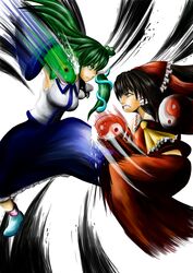  absurdres battle hakurei_reimu hi34 highres kochiya_sanae multiple_girls parody street_fighter street_fighter_iv touhou 