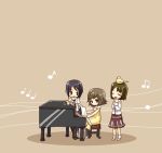  asou_misaki bird black_hair blush brown_hair chibi dress fatal_frame fatal_frame_4 grand_piano hagino_chiyoko high_heels instrument lowres minazuki_ruka multiple_girls musical_note notes pantyhose piano piano_bench shoes short_hair skirt surprise thigh-highs thighhighs tsukimori_madoka 