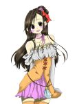  bare_shoulders blush brown_hair earrings female final_fantasy final_fantasy_ix flower garnet_til_alexandros_xvii hair_ornament long_hair migihidari_morimori open_mouth ponytail red_ribbon ribbon skirt solo thigh-highs 