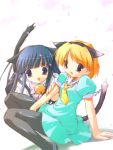  bell cat_ears furude_rika higurashi_no_naku_koro_ni houjou_satoko pantyhose sailor_dress tail 