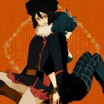  back-to-back back_to_back black_hair blue_hair honchkrow l_hakase lowres luxray personification pokemon red_eyes 