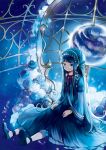  blue_hair dress flower hairband highres kaedena_akino original rose sitting smile solo 