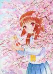  cherry_blossoms efira fairy highres long_hair minigirl multiple_girls original red_eyes redhead school_uniform traditional_media 