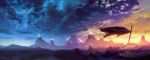  absurdres cloud clouds epic grave highres kamina katana landscape mountain scenery scenic sky spoilers star star_(sky) starry_sky sunset sword tengen_toppa_gurren-lagann tengen_toppa_gurren_lagann wallpaper weapon 
