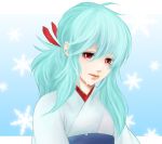  female green_hair japanese_clothes kimono long_hair red_eyes ritsu_(pixiv293042) snowflake solo tears yu_yu_hakusho yukina_(yu_yu_hakusho) 