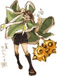  bottle brown_hair cape cedric_ward flail flask glasses holy_water leaning_back smile sparkle water weapon 