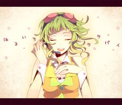  goggles goggles_on_head green_hair gumi headphones headset ponjiritsu short_hair solo vocaloid 