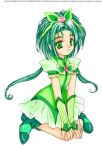  akimoto_komachi boots cure_mint dress futari_wa_pretty_cure green_eyes green_hair hair_ornament long_hair yes!_precure_5 