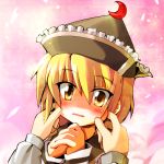  blush brown_eyes cheek_pinch cheek_pinching close-up face hands hands_clasped hat kotojima_motoki kotoshima_motoki lunasa_prismriver pinching short_hair solo touhou 