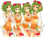  belt breasts cleavage clone goggles goggles_on_head green_eyes green_hair gumi headset multiple_girls short_hair skirt vocaloid wkm 