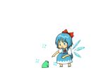  1girl animated animated_gif bloomers blue_eyes blue_hair blush_stickers bow cirno fallen_down falling frog frozen gif hair_bow hana_azuki ice open_mouth running solo touhou wings 
