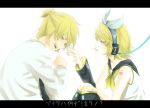  1girl blonde_hair bow brother_and_sister couple fuutarou_(pikeish) headphones highres kagamine_len kagamine_rin kokoro_(vocaloid) male nail_polish sad short_hair siblings tears translated translation_request twins vocaloid 