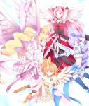  alternate_costume angel_wings aono_miki ayamoto blonde_hair boots brown_hair cure_angel cure_berry cure_passion cure_peach cure_pine dress fresh_precure! fresh_pretty_cure! futari_wa_pretty_cure hair_ornament head_wings headwings heart higashi_setsuna long_hair magical_girl momozono_love multiple_girls pink_hair precure purple_hair skirt thigh-highs thighhighs twintails wings yamabuki_inori 