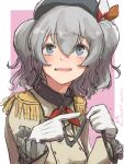  1girl animal_collar collar gloves grey_eyes highres jacket kantai_collection kashima_(kancolle) leash long_sleeves looking_at_viewer military military_jacket military_uniform neckerchief one-hour_drawing_challenge red_neckwear rope sidelocks silver_hair solo twintails umibudou uniform upper_body wavy_hair white_gloves white_jacket 