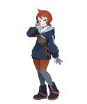 1girl arezu_(pokemon) boots highres official_art pantyhose pokemon pokemon_(game) pokemon_legends:_arceus red_eyes redhead shorts shorts_under_skirt 